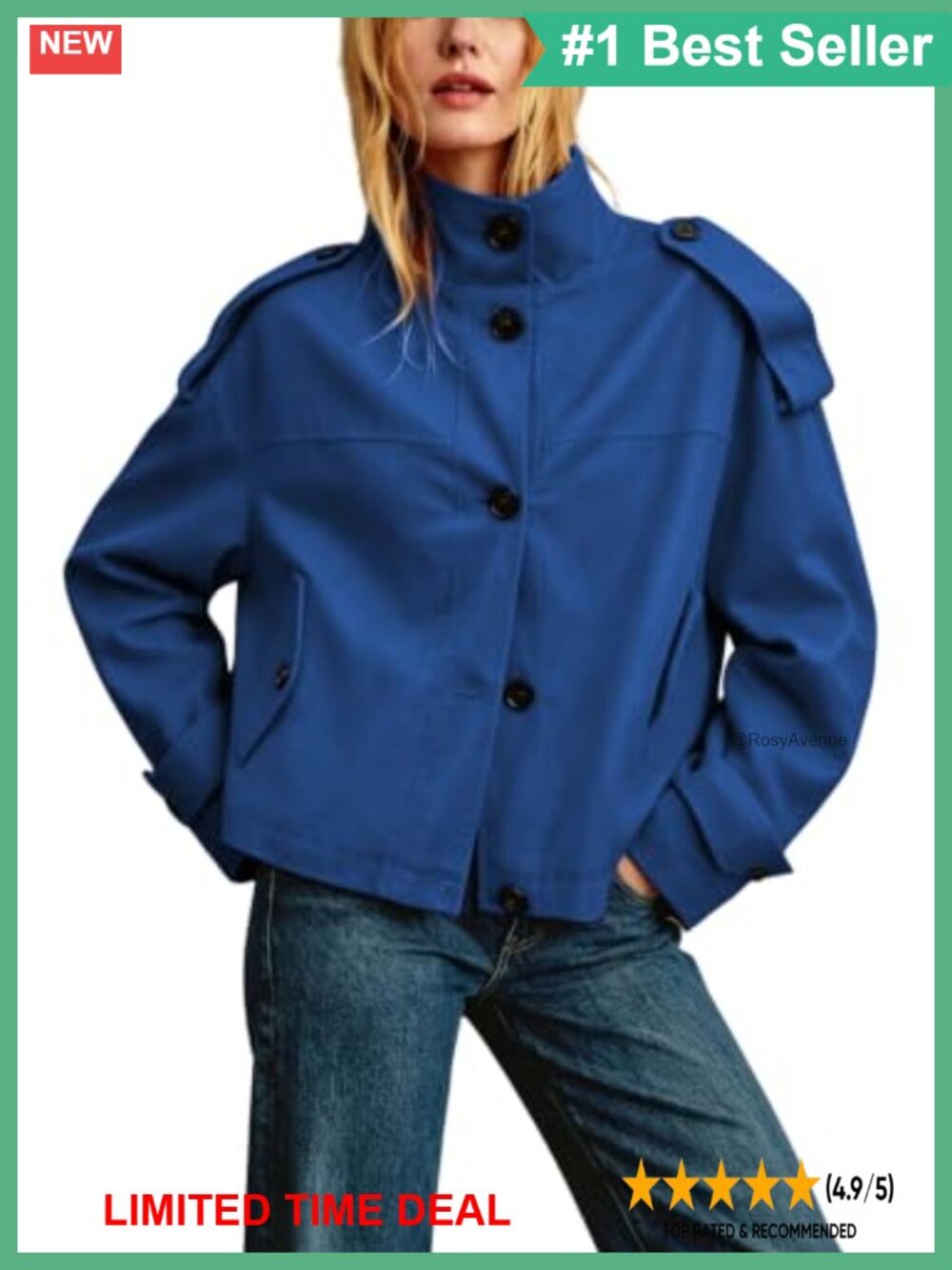 Cropped Trench Coat Oversized Button Down Cotton Jacket